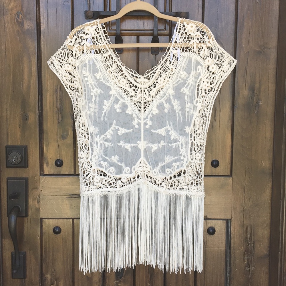 —SOLD—Iris Boho Crochet Mesh Fringe Top S M L XL - Picture 1 of 6
